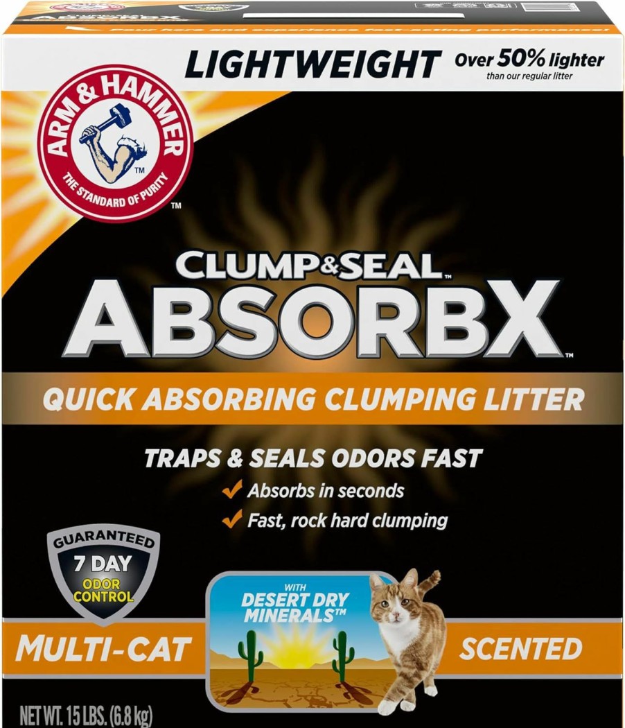 Cat Arm & Hammer | Arm & Hammer Clump & Seal Absorbx Platinum Lightweight Quick Absorbing Scented Multi-Cat Clumping Cat Litter With 10 Days Of Odor Control, 18 Lbs.