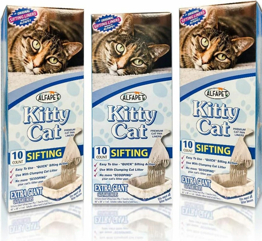 Cat Alfapet | Alfapet Kitty Cat Pan Disposable, Sifting Liners- 10-Pack + 1 Transfer Liner-For Large, X-Large, Giant, Extra-Giant Size Litter Boxes-Included Rubber Band For Firm, Easy Fit - Pack Of 3