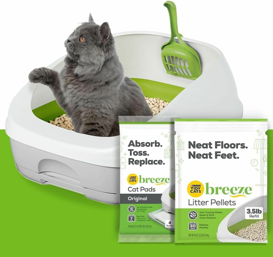 Cat Tidy Cats | Purina Tidy Cats Litter Box System, Breeze System Starter Kit Litter Box, Litter Pellets & Pads