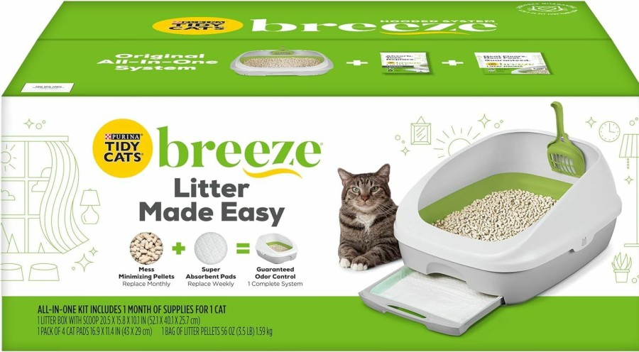 Cat Tidy Cats | Purina Tidy Cats Litter Box System, Breeze System Starter Kit Litter Box, Litter Pellets & Pads