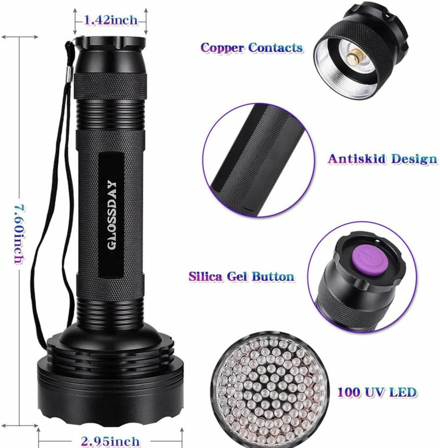 Cat GLOSSDAY | Glossday Uv Flashlight Black Light, 100 Led Black Light Flashlight For Dog/Cat Pet Detector, Scorpions Finder