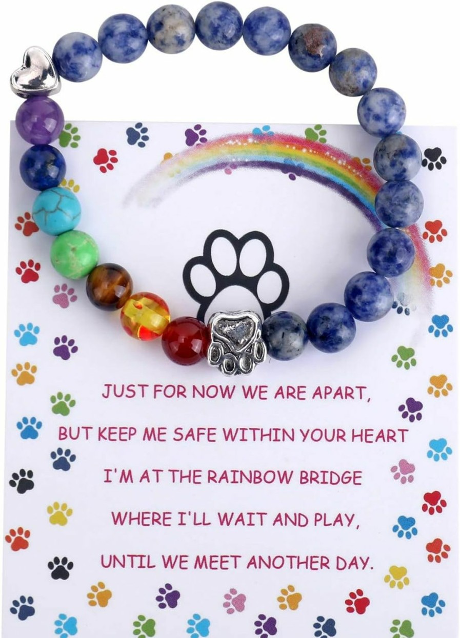 Cat Unijew | Unijew Pet Memorial Gifts,Rainbow Bridge Bracelet For Beloved Dog Cat,8Mm Mixed Color Bead 7 Chakra Pet Memorial Bracelet For Women Men Who Loss Of Pets,Pet Sympathy Gift