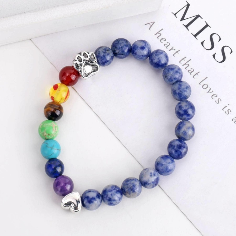 Cat Unijew | Unijew Pet Memorial Gifts,Rainbow Bridge Bracelet For Beloved Dog Cat,8Mm Mixed Color Bead 7 Chakra Pet Memorial Bracelet For Women Men Who Loss Of Pets,Pet Sympathy Gift