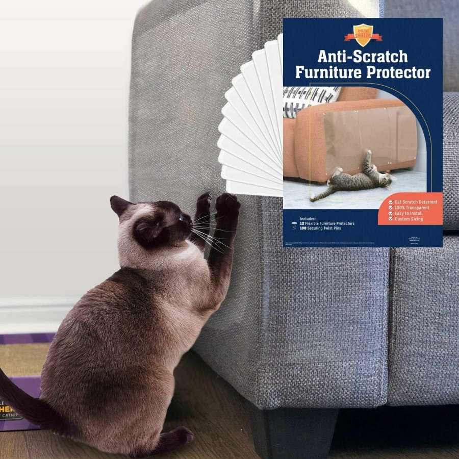 Cat Stelucca Amazing Shields | Stelucca Amazing Shields Sofa Protectors From Pets - 6-Pack Of 17-Inch X 12-Inch Cat Anti Scratch Furniture Protectors W/ Twist Pins - Strong, Clear, Cat Sofa Protector - Cat Deterrent Accessories