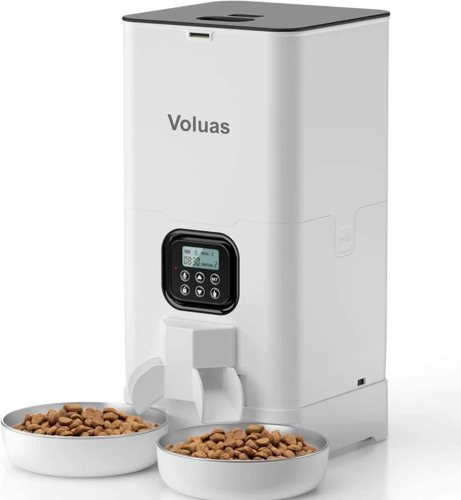 Cat Voluas | Voluas Automatic Cat Feeders For Two Cats, Double Pet Feeder With 2 Stainless Steel Bowls,6L Timed Cat Feeder With Memory Function, Pet Food Dish