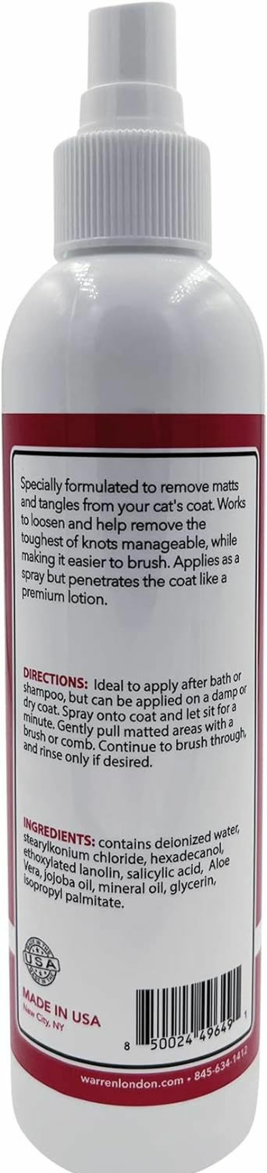 Cat Warren London | Warren London Cat Detangler Spray For Matted Hair | Leave In Conditioner Pet Detangling Spray That Demattes & Refreshes | Use With Cat Brush Or Grooming Glove | Made In Usa | 8Oz