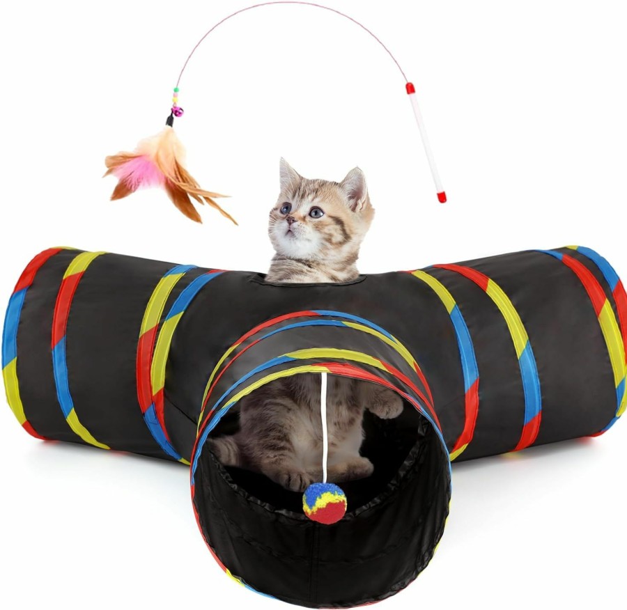 Cat Tempcore | Tempcore Pet Cat Tunnel Tube Toys 3 Way Collapsible, Tunnels For Indoor Cats,Kitty Bored Peek Hole Toy Ball Cat, Puppy, Kitty, Kitten, Rabbit