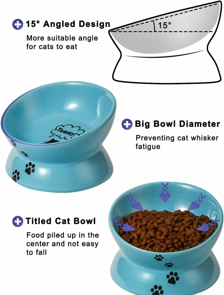 Cat Y YHY | Y Yhy Cat Bowl Anti Vomiting, Raised Cat Food Bowls, Tilted Elevated Cat Bowl, Ceramic Pet Food Bowl For Flat Faced Cats, Small Dogs, Protect Pet'S Spine, Dishwasher Safe