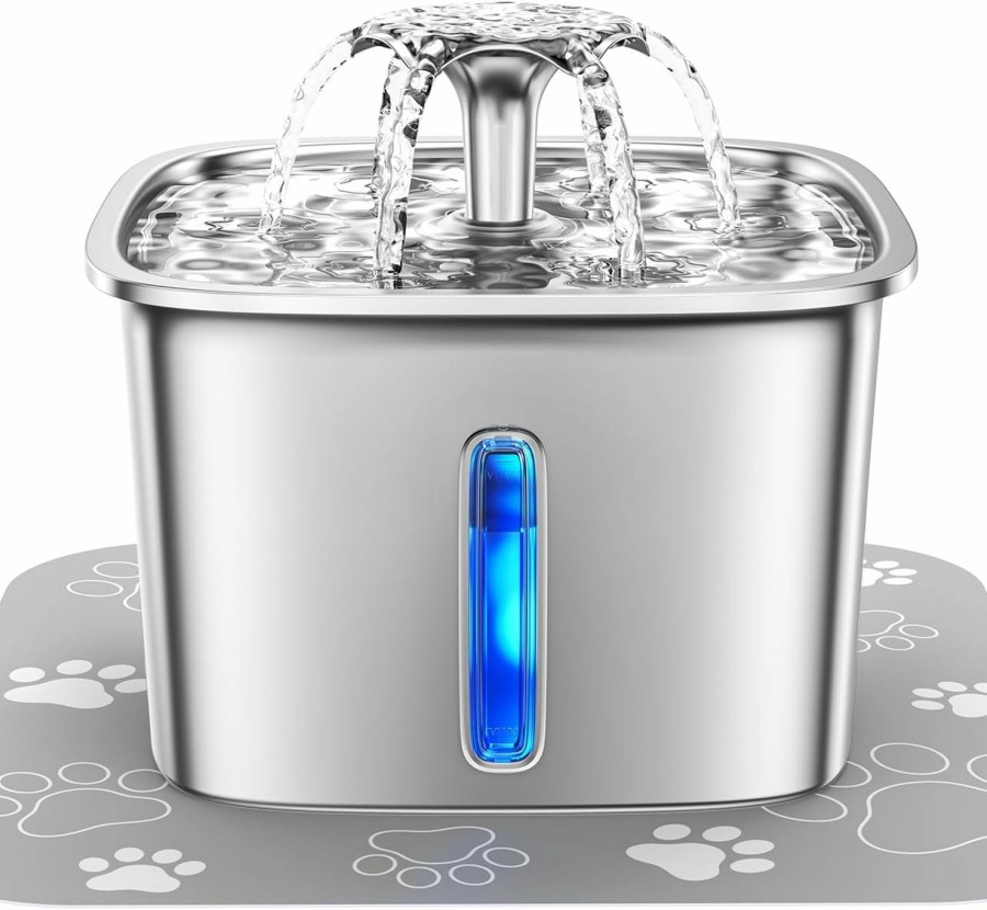 Cat Veken | Veken Innovation Award Winner Stainless Steel Cat Water Fountain, 95Oz/2.8L Automatic Pet Fountain Dog Water Dispenser With Replacement Filters & Silicone Mat For Cats, Dogs, Multiple Pets (Silver)