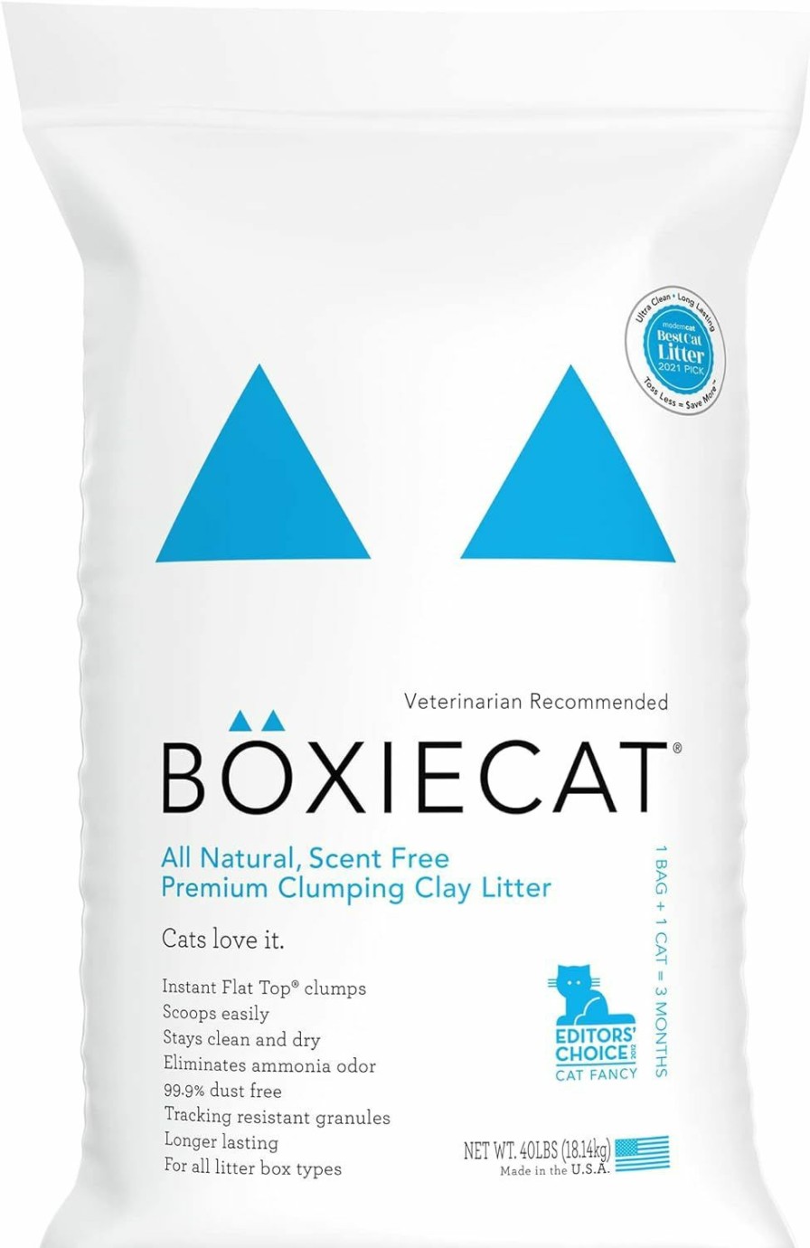 Cat Boxiecat | Boxiecat Premium Clumping Clay Cat Litter, Scent Free, 40Lbs - Longer Lasting Odor Control - Hard, Non Stick Clumps - Stays Ultra Clean - 99.9% Dust Free