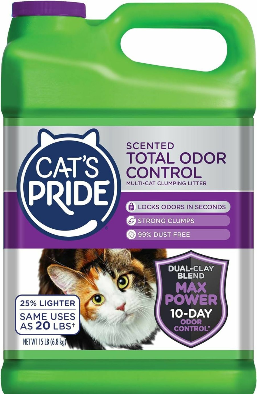 Cat Cat's Pride | Cat'S Pride Max Power: Natural Care - Up To 10 Days Of Powerful Odor Control - 100% Natural Odor Elimination - Hypoallergenic - 99% Dust Free - Multi-Cat Clumping Litter, Unscented, 15 Pounds