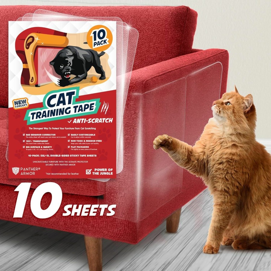 Cat Panther Armor | Panther Armor 10(Ten)-Pack Cat Scratch Deterrent Tape Double Sided Anti Cats Scratching Sticky Tape 5-Pack Xl 16\" L 12\" W + 5-Pack Large 17\" L 10\" W Furniture Protectors Clear Training Tape