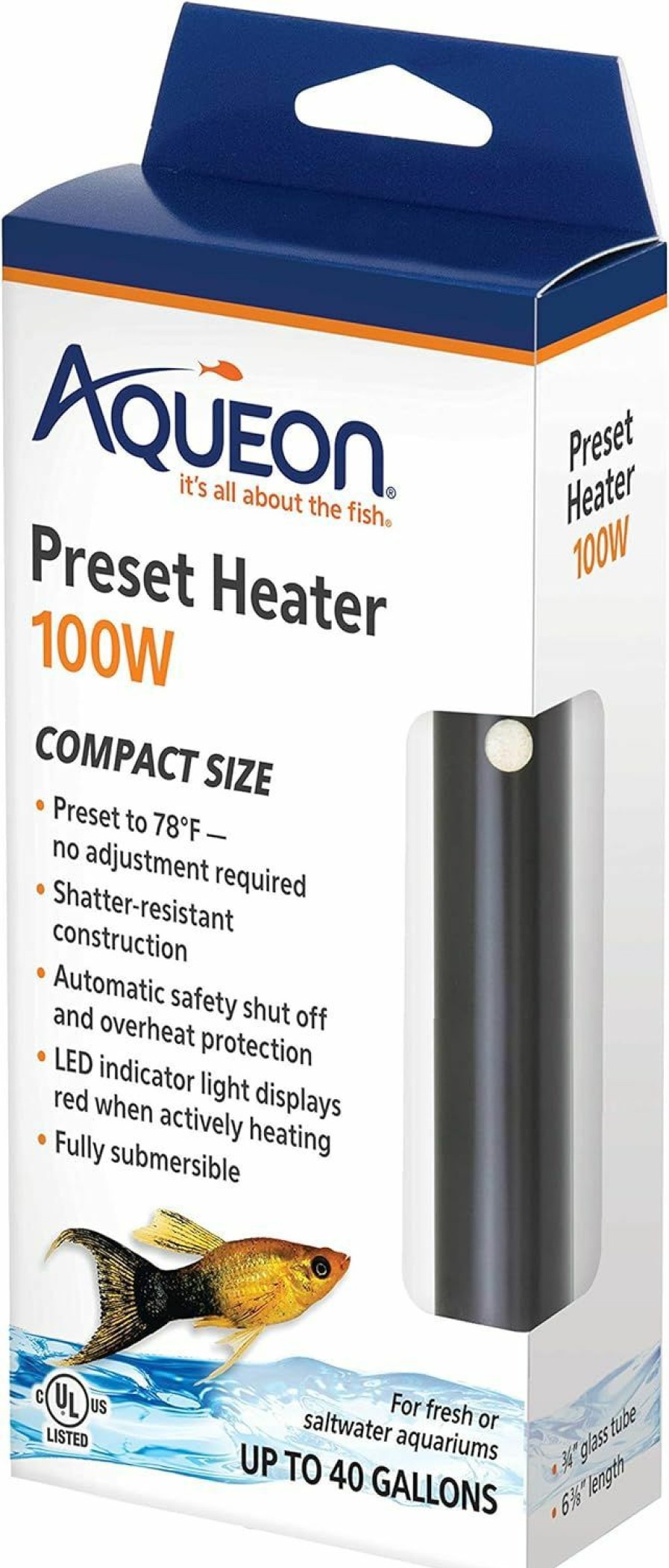 Fish & Aquatic Aqueon | Aqueon Aquarium Fish Tank Preset Heater For Up To 40 Gallons, 100 Watts