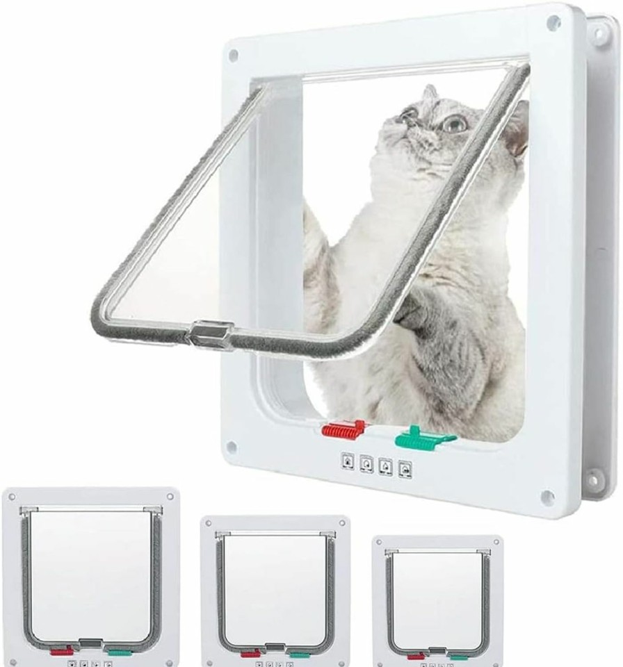 Cat EGETOTA | Goteamghjkl Cat Door Flap (Outer Size 7.5\" X 7.8\"), 4 Way Locking Medium Cat Door For Interior Exterior Doors, Weatherproof Pet Door For Cats Doggie Kitty And Kittens With Circumference < 15.75\"