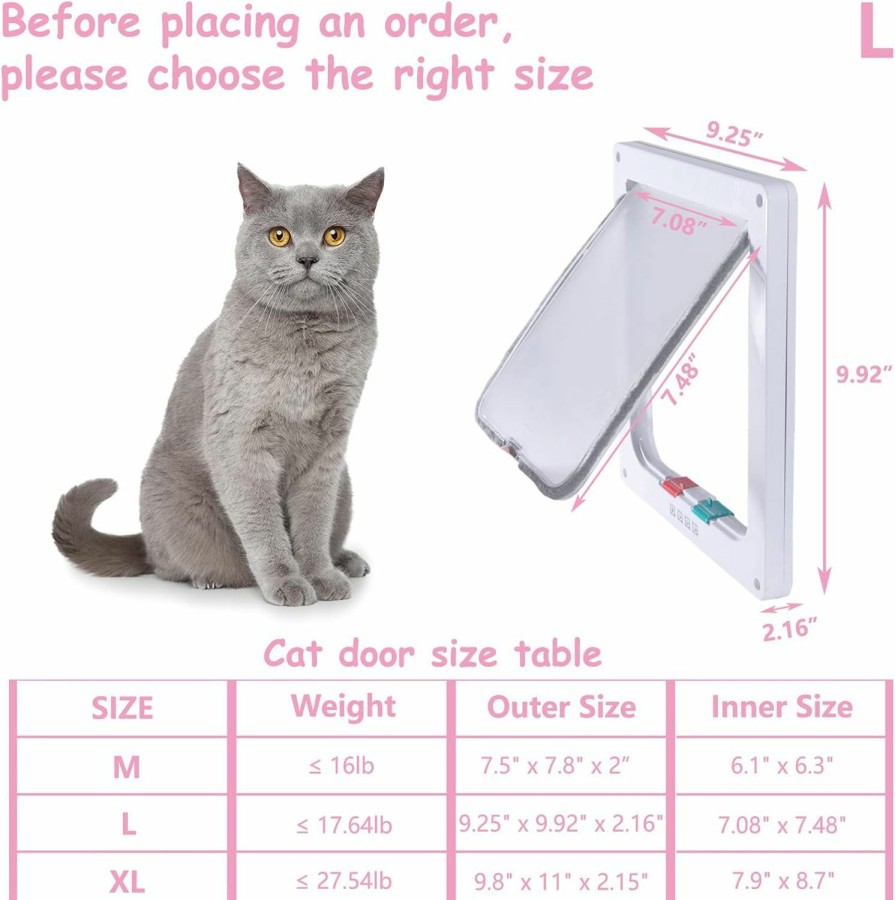 Cat EGETOTA | Goteamghjkl Cat Door Flap (Outer Size 7.5\" X 7.8\"), 4 Way Locking Medium Cat Door For Interior Exterior Doors, Weatherproof Pet Door For Cats Doggie Kitty And Kittens With Circumference < 15.75\"