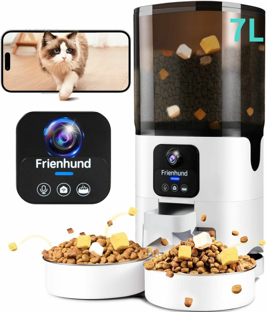 Cat Frienhund | Frienhund Automatic Cat Feeder With Camera, 6L Camera Cat Feeder Automatic, Night Vision, Motion Detection, 1080P Camera Dog Food Dispenser Dog Feeder Automatic Pet Feeder