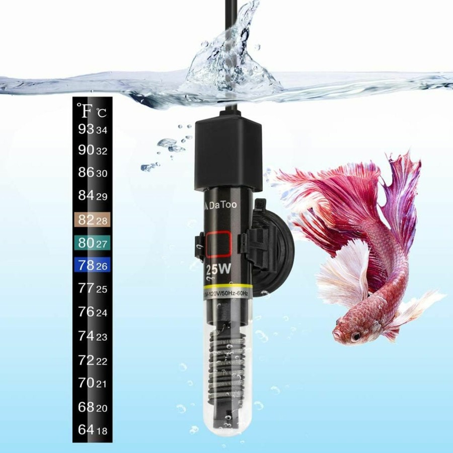 Fish & Aquatic DaToo | Datoo Mini Aquarium Heater 25W Small Fish Tank Heater 25 Watt With Free Thermometer Sticker