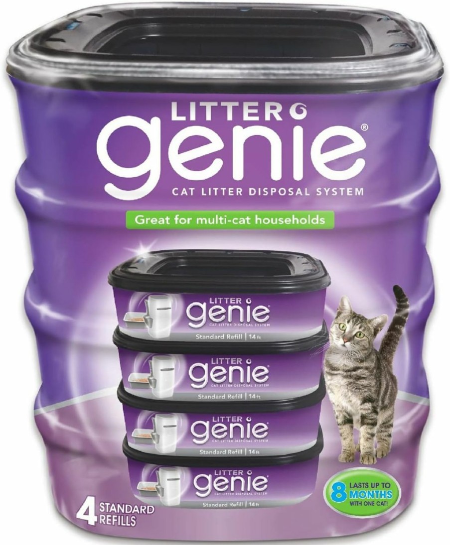 Cat Litter Genie | Litter Genie Refill Bags (4-Pack) | Multi-Layers Of Odor-Barrier Technology | 1 Square Refill Cartridge Lasts Up To 2 Months Per Cat