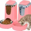 Cat HWONMTE | 2 Pack Automatic Cat Feeder And Water Dispenser With Stainless Steel Dog Bowl Gravity Self Feeding For Small Medium Pets Puppy Kitten 1 Gallon X 2 (Charcoal)