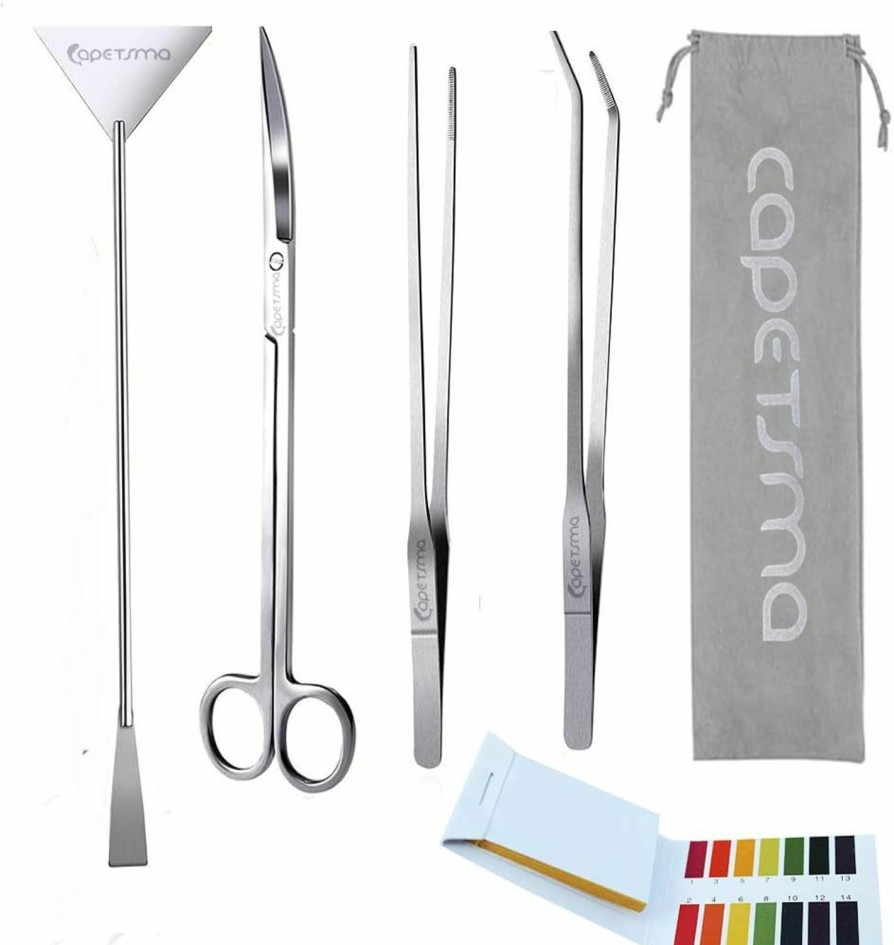 Fish & Aquatic capetsma | Capetsma Aquascape Long Stainless Steel Plant Tools Set - Aquarium Tweezers, Scissors, Spatula, Algae Scrapers - Fish Tank Cleaning Kit