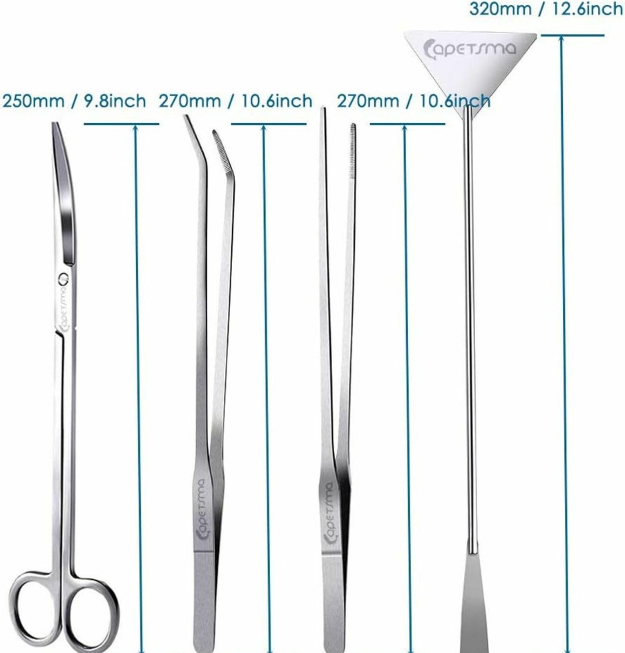 Fish & Aquatic capetsma | Capetsma Aquascape Long Stainless Steel Plant Tools Set - Aquarium Tweezers, Scissors, Spatula, Algae Scrapers - Fish Tank Cleaning Kit