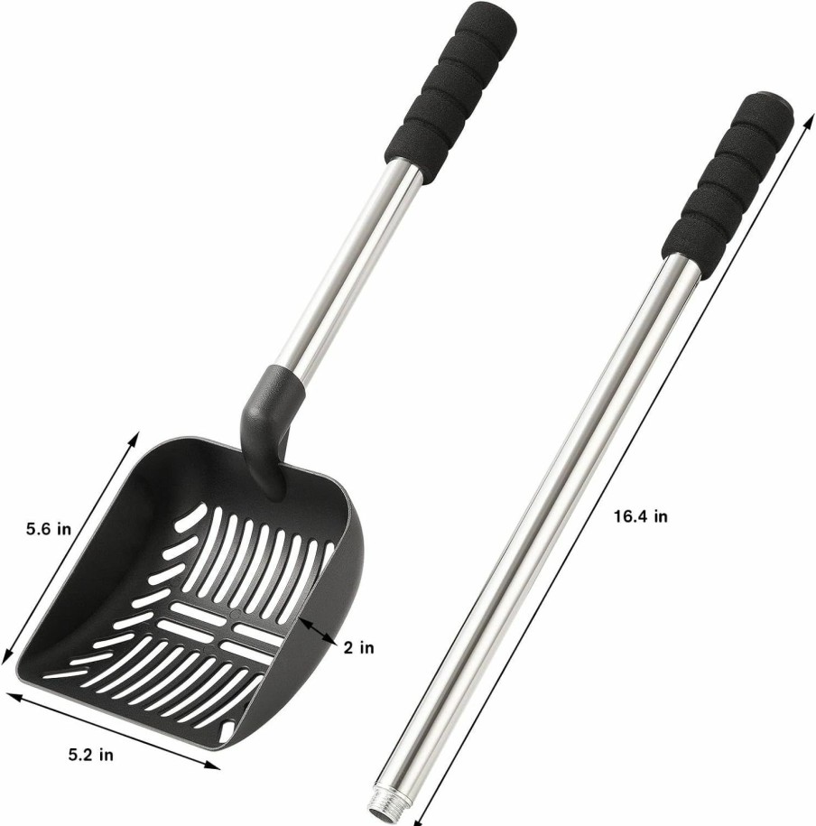 Cat Yangbaga | Yangbaga Metal Cat Litter Scoop With Deep Shovel&Long Handle,Detachable Stainless Steel Non-Stick Litter Sifter With Foam Padded Grip, No Bending Back Heavy Duty Cat Litter Scooper (Silver Shovel)