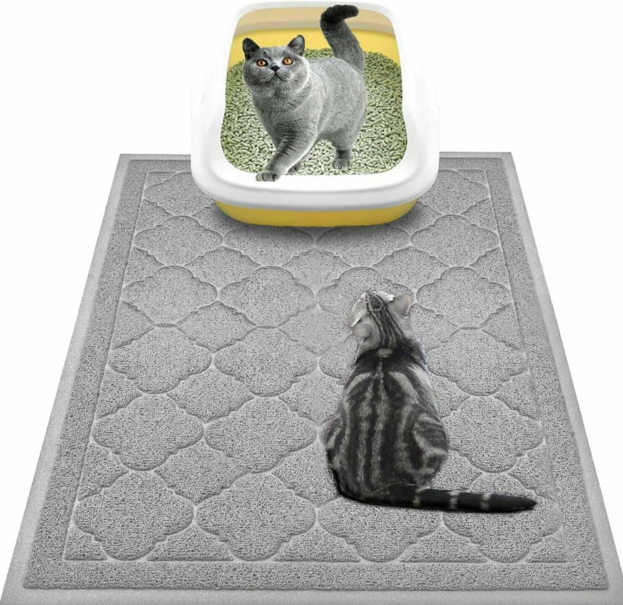 Cat WePet | Wepet Cat Litter Box Mat, Kitty Premium Pvc Pad, Durable Trapping Rug, Phthalate Free, Urine-Resistant, Scatter Control, Xxl 47 X 36 Inch, Grey