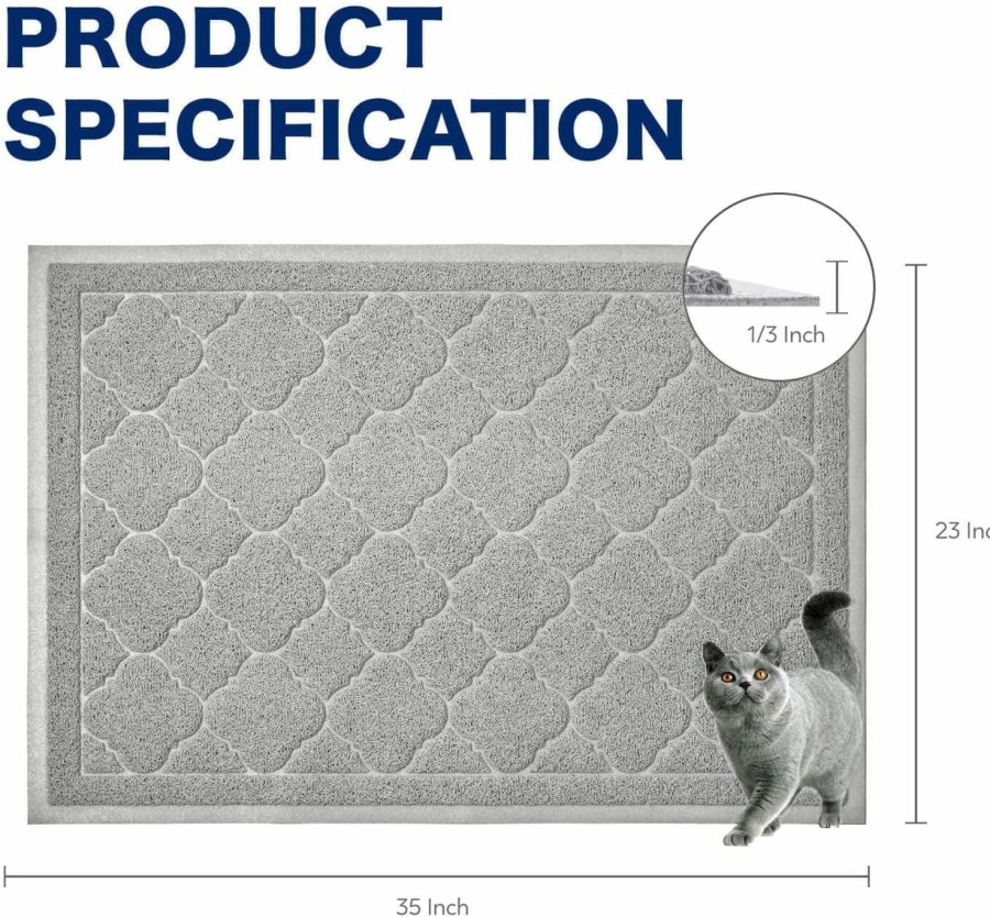 Cat WePet | Wepet Cat Litter Box Mat, Kitty Premium Pvc Pad, Durable Trapping Rug, Phthalate Free, Urine-Resistant, Scatter Control, Xxl 47 X 36 Inch, Grey