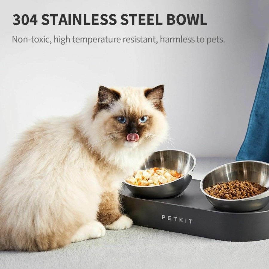 Cat PETKIT | Petkit Raised Dog Cat Food Bowl 304 Stainless Steel, Elevated Pet Food And Water Bowl Dishes, Elevated Cat Bowls, Non-Slip Tilted Cat Bowl No Spill