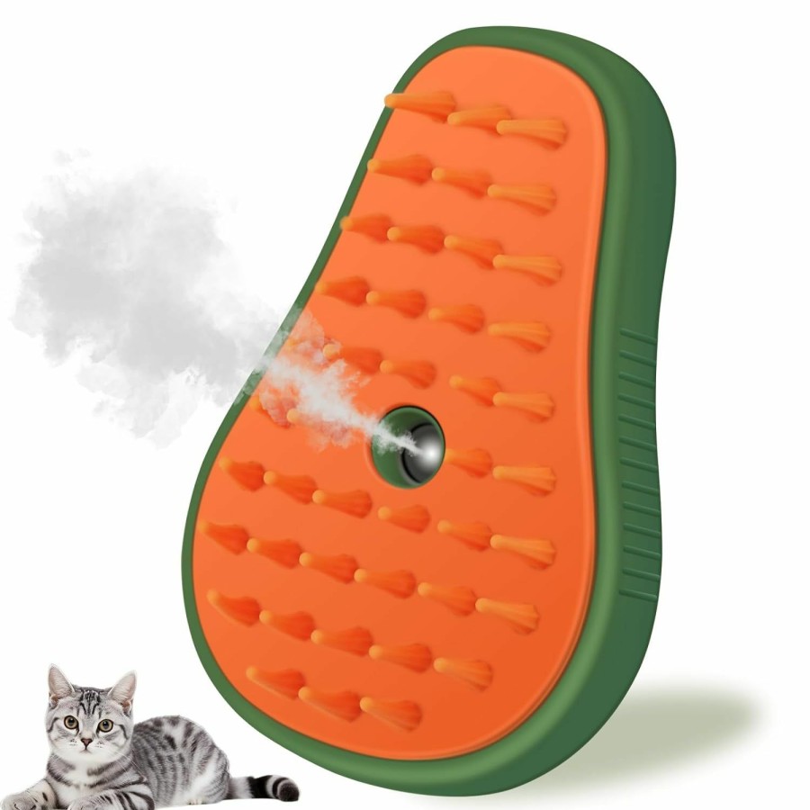 Cat KALAMANDA | Cat Steam Brush, 3 In 1 Cat Steamy Brush Cleanser, Silicone Massage Grooming Brush, Pet Hair Cleaning Brush Comb For Cats Dogs(Mango Green)