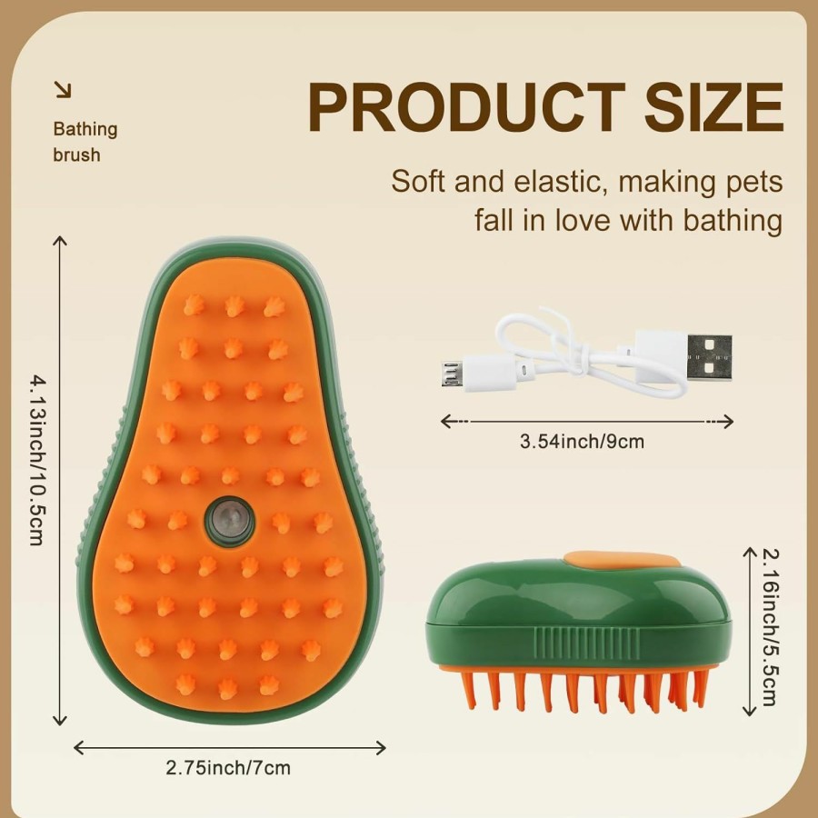 Cat KALAMANDA | Cat Steam Brush, 3 In 1 Cat Steamy Brush Cleanser, Silicone Massage Grooming Brush, Pet Hair Cleaning Brush Comb For Cats Dogs(Mango Green)