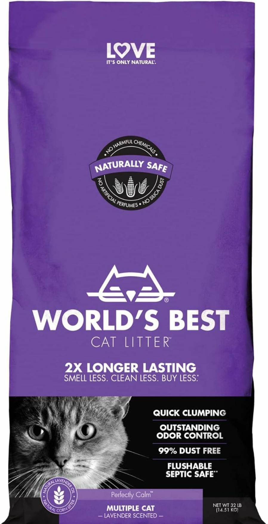 Cat World's Best Cat Litter | World'S Best Cat Litter Multiple Cat Lavender Scented 32-Pounds - Natural Ingredients, Quick Clumping, Flushable, 99% Dust Free & Made In Usa - Calming Fragrance & Long-Lasting Odor Control