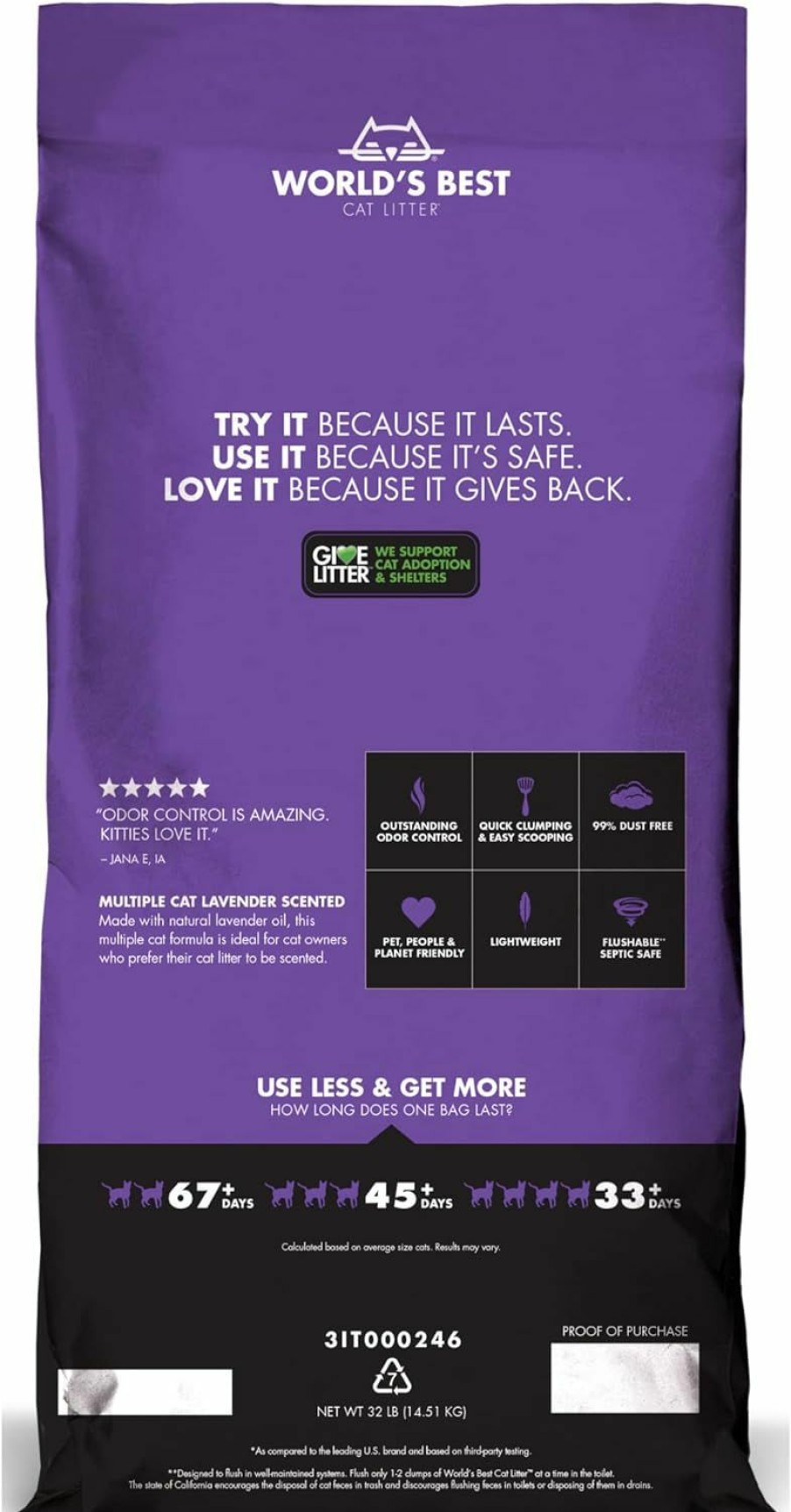 Cat World's Best Cat Litter | World'S Best Cat Litter Multiple Cat Lavender Scented 32-Pounds - Natural Ingredients, Quick Clumping, Flushable, 99% Dust Free & Made In Usa - Calming Fragrance & Long-Lasting Odor Control