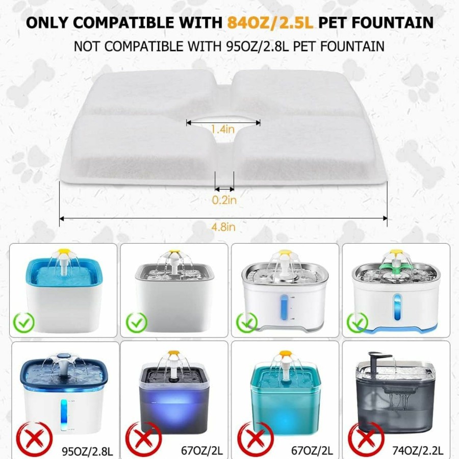 Cat Comsmart | Comsmart Pet Fountain Filter Set, 8 Pack 3 Triple Filtration System Replacement Cat Water Fountain Filters & 4 Pre-Filter Sponges For 84Oz/2.5L Automatic Pet Fountain Cat Water Fountain