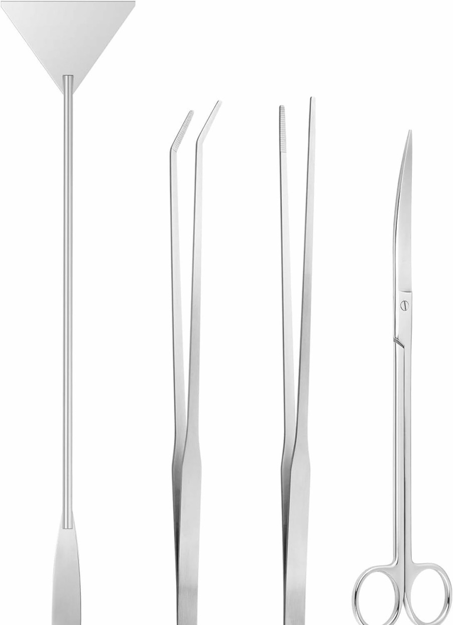 Fish & Aquatic Ohtomber | Ohtomber Aquascape Tools Aquarium Kit - 4Pcs Terrarium Supplies Include Long Tweezers For Terrarium, Feeding Tongs, Aquarium Scissors, Aquarium Algae Scraper For Fish Tank Cleaning Plant Trimming