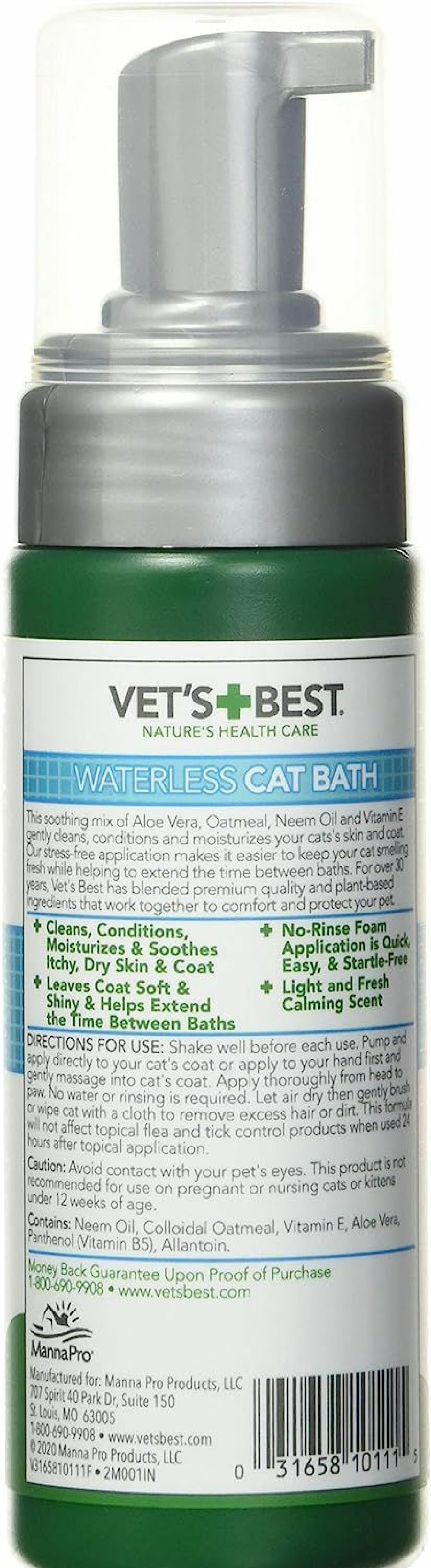 Cat Vet's Best | Vet'S Best Waterless Cat Bath | No Rinse Waterless Dry Shampoo For Cats | Veterinarian Formulated | 4 Ounces,Green