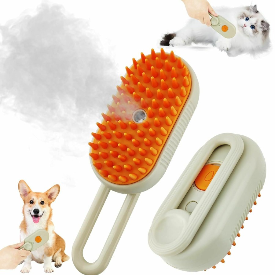 Cat LELEAN | Cat Steam Brush - Steamy Pet Brush Grooming Tool For Shedding And Cleaning - Best Cat Hair Brush With Water 3 In 1 Multifunctional Silicone Steamy Cat Pet Brush Dog Cat Banana Green