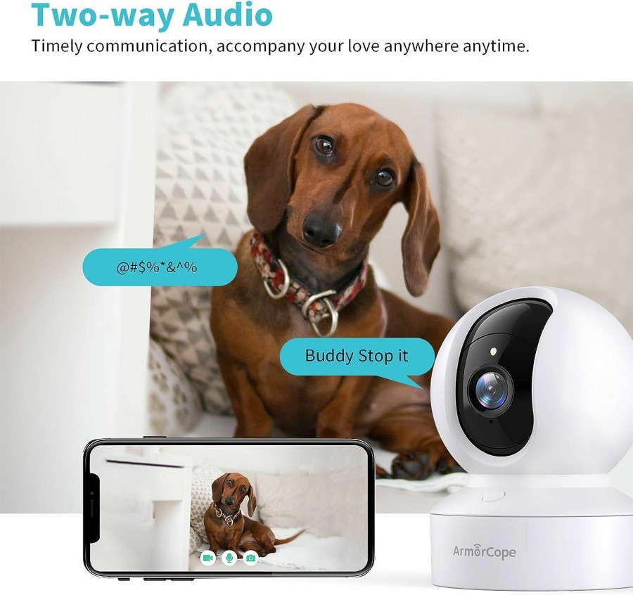 Cat Armorcope | Pet Camera, 2K Hd Dog Camera With Phone App, 360 Pan/Tilt View Puppy Cam, One Click Call For Baby Monitor, Magivpix Night Vision,Motion Tracking Alarm With Cloud/Local Sd,Home Indoor Security Cam