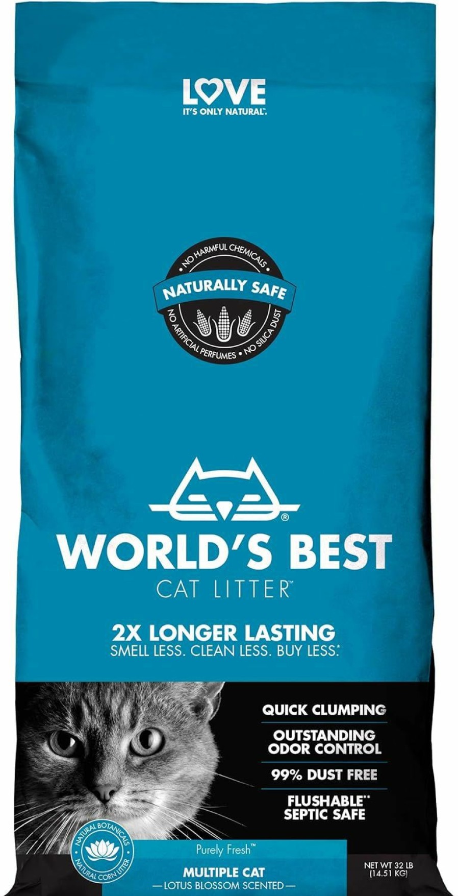 Cat World's Best Cat Litter | World'S Best Cat Litter Multiple Cat Lotus Blossom Scented 32-Pounds - Natural Ingredients, Quick Clumping, Flushable, 99% Dust Free & Made In Usa - Floral Fragrance & Long-Lasting Odor Control