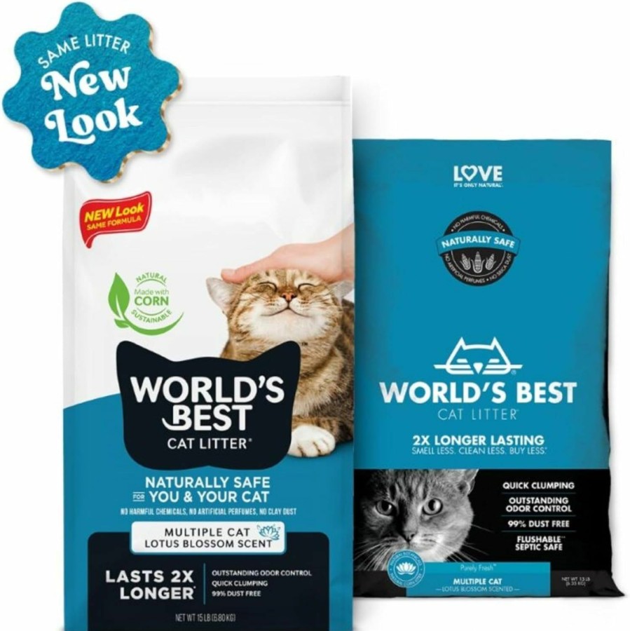 Cat World's Best Cat Litter | World'S Best Cat Litter Multiple Cat Lotus Blossom Scented 32-Pounds - Natural Ingredients, Quick Clumping, Flushable, 99% Dust Free & Made In Usa - Floral Fragrance & Long-Lasting Odor Control