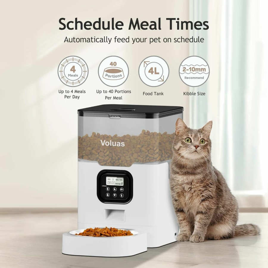 Cat Voluas | Voluas Automatic Cat Feeders - Timed Pet Feeder For Cats And Dogs With Dry Food Dispenser, Desiccant Bag, Programmable Portion Control, 4 Daily Meals, 10S Voice Recorder