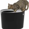 Cat IRIS | Iris Usa Large Stylish Round Top Entry Cat Litter Box With Scoop, Curved Kitty Litter Pan With Litter Particle Catching Grooved Cover And Privacy Walls, White/Beige