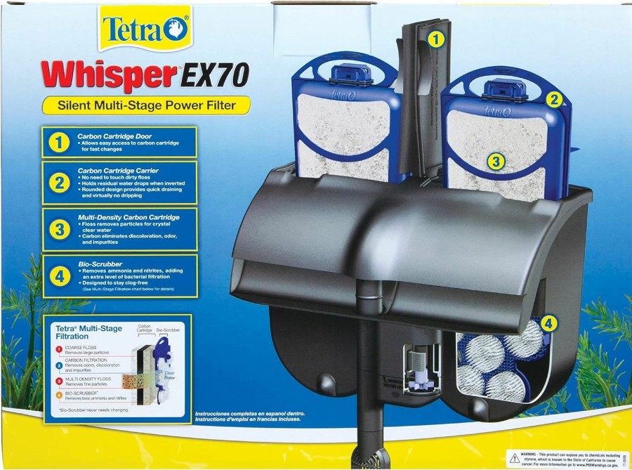 Fish & Aquatic Tetra | Tetra Whisper Ex 70 Filter For 45 To 70 Gallon Aquariums, Silent Multi-Stage Filtration, White