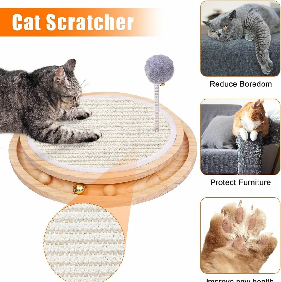 Cat LMUGOOS | Lmugoos Cat Scratcher,Cat Natural Sisal Scratching Pad,Kitten Interactive Toy With Ball Track Spring Ball For Chasing Hunting Mental Physical Exercise Puzzle…