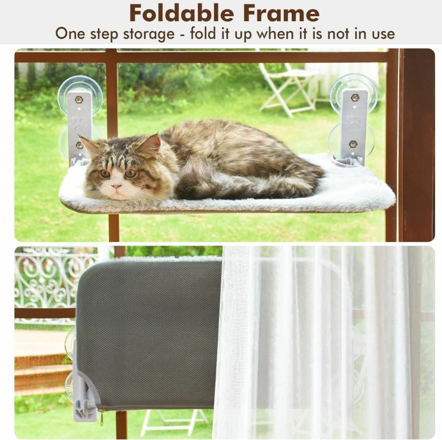 Cat AMOSIJOY | Amosijoy Cordless Cat Window Perch, Cat Hammock For Window With 4 Strong Suction Cups, Solid Metal Frame And Soft Cover, Cat Beds For Indoor Cats