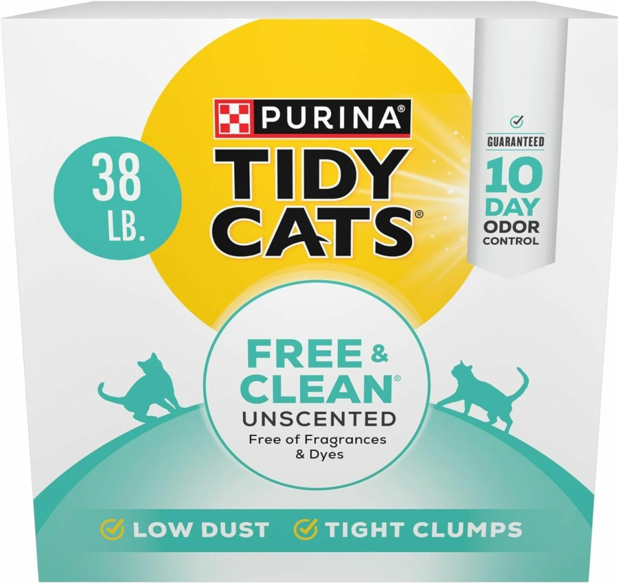 Cat Tidy Cats | Purina Tidy Cats Clumping Cat Litter, Free & Clean Unscented Multi Cat Litter - 38 Lb. Box