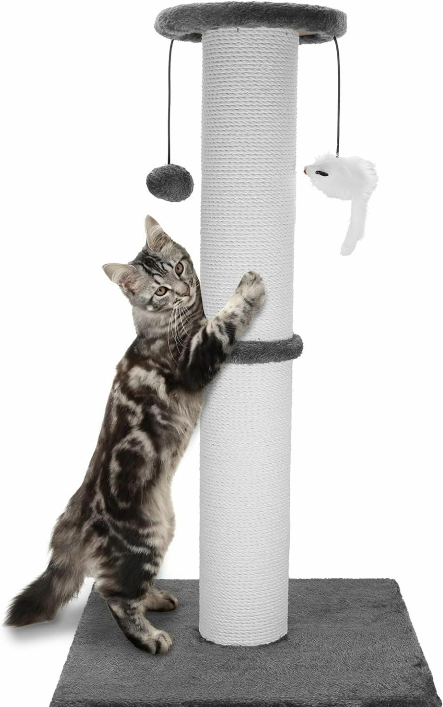 Cat Ahomdoo | Ahomdoo 34\" Tall Cat Scratching Post Heavy Duty And Thicker Cat Scratching Post Sisal Rope With Hanging Ball And Mice Vertical Scratcher For Indoor Cats And Adult(Grey)