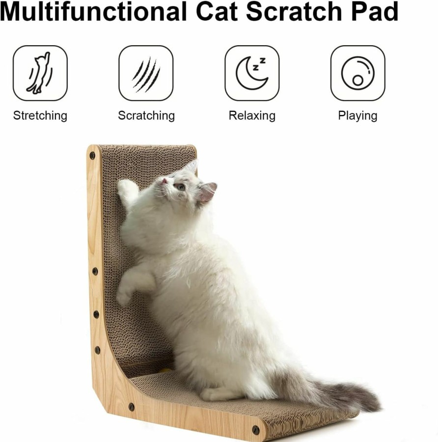 Cat FUKUMARU | Fukumaru Cat Scratcher, 26.8 Inch L Shape Cat Scratch Pad Wall Mounted, Cat Scratching Cardboard With Ball Toy For Indoor Cats, Large Size