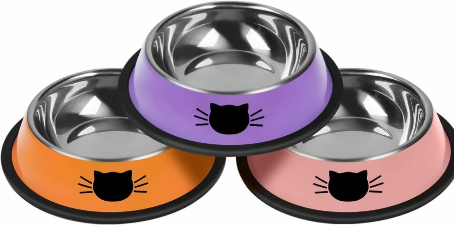 Cat Serentive | Serentive 2Pcs Cat Bowls Non-Slip Stainless Steel Small Cat Food Bowls Unbreakable Thicken Cat Feeder 7 Oz Cat Dishes Suitable For Indoor Small Pets Removable Rubber Base Easily Clean Lovely Color