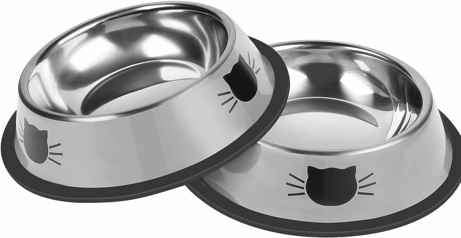 Cat Serentive | Serentive 2Pcs Cat Bowls Non-Slip Stainless Steel Small Cat Food Bowls Unbreakable Thicken Cat Feeder 7 Oz Cat Dishes Suitable For Indoor Small Pets Removable Rubber Base Easily Clean Lovely Color